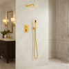 Bateria prysznicowa ścienna zestaw z kwadratową deszczownicą ZŁOTY