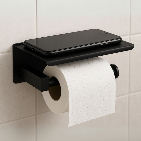 Uchwyt na papier z półką na telefon QUBE CZARNY