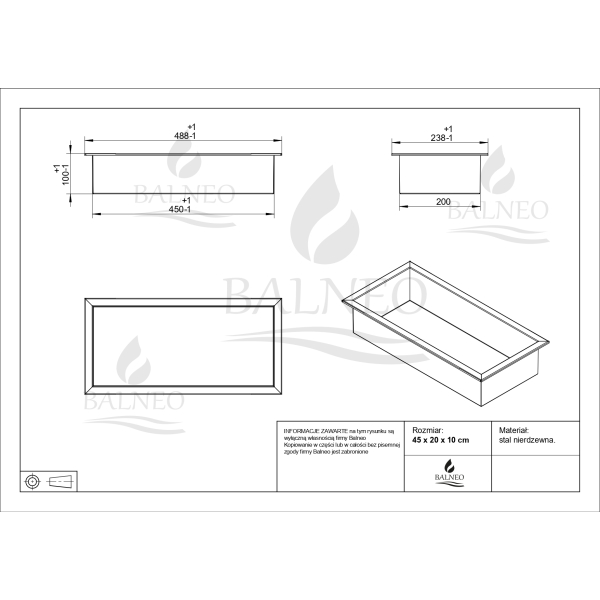 Półka wnękowa ze stali nierdzewnej 45x20x10 cm WALL-BOX ONE Inox