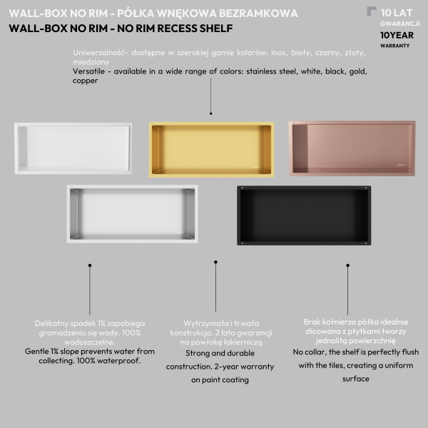 Półka wnękowa bezramkowa MIEDZIANA 90x30x10 cm WALL-BOX NO RIM