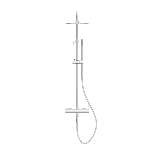 Bateria prysznicowa ścienna zestaw z okrągłą deszczownicą INOX