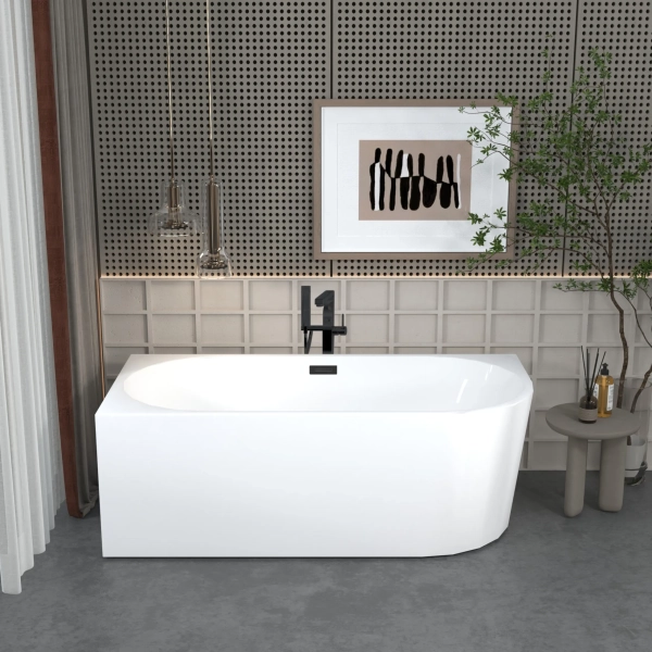 Wanna wolnostojąca narożna lewa 170 x 80 cm biała z pokrywką czarną