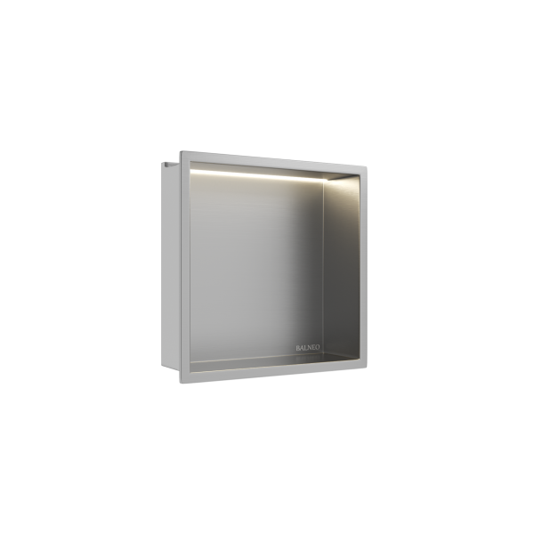 PÓŁKA WNĘKOWA Z OŚWIETLENIEM LED Z PODŚWIETLENIEM INOX 30x30x10 cm
