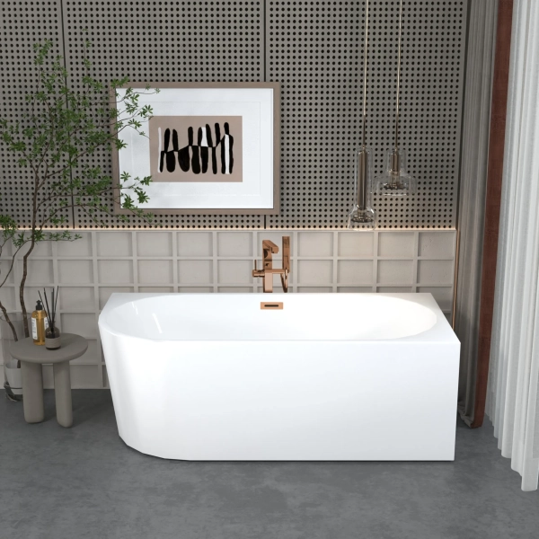 Wanna wolnostojąca narożna prawa 170 x 80 cm biała z pokrywką miedzianą