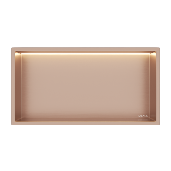 PÓŁKA WNĘKOWA Z OŚWIETLENIEM LED Z PODŚWIETLENIEM MIEDZIANA 30x60x10 cm