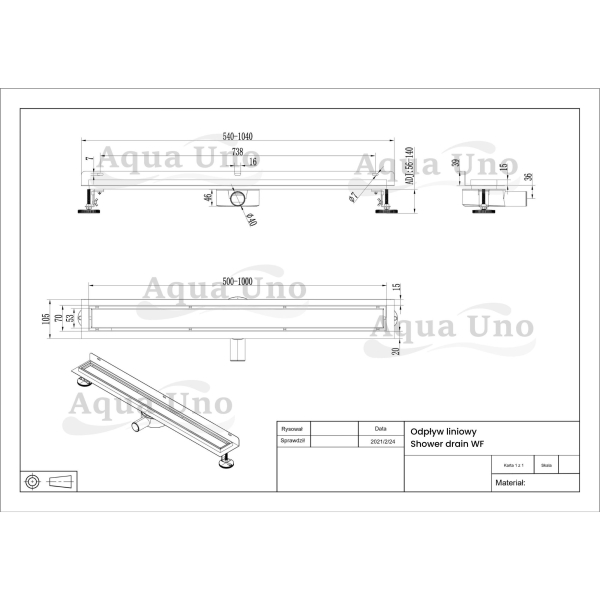 Odpływ liniowy przyścienny Inox 80 cm BASIC
