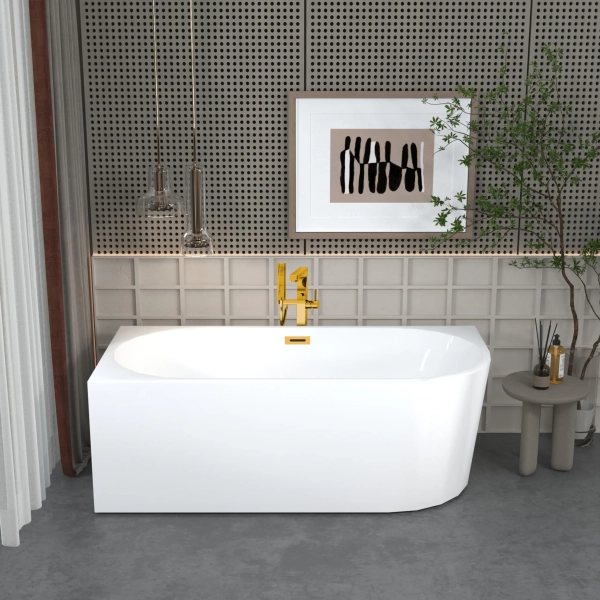 Wanna wolnostojąca narożna lewa 170 x 80 cm biała z pokrywką złotą