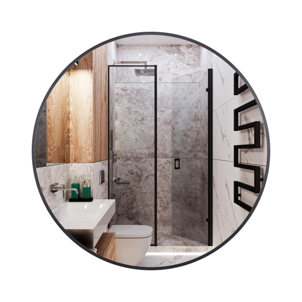 Lustro niepodświetlane okrągłe CORINA BLACK 60 cm Czarny kolor rama aluminiowa