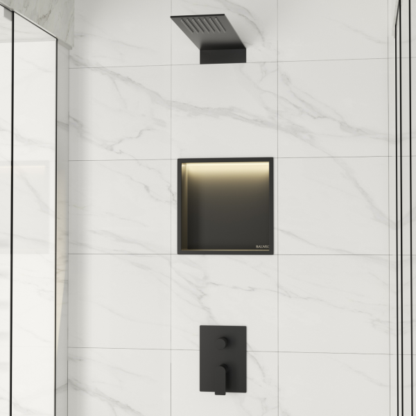 PÓŁKA WNĘKOWA Z OŚWIETLENIEM LED Z PODŚWIETLENIEM CZARNY KOLOR 30x30x10 cm