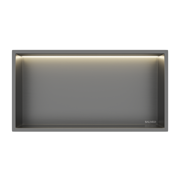 PÓŁKA WNĘKOWA Z OŚWIETLENIEM LED Z PODŚWIETLENIEM CIEMNOSZARA 30x60x10 cm