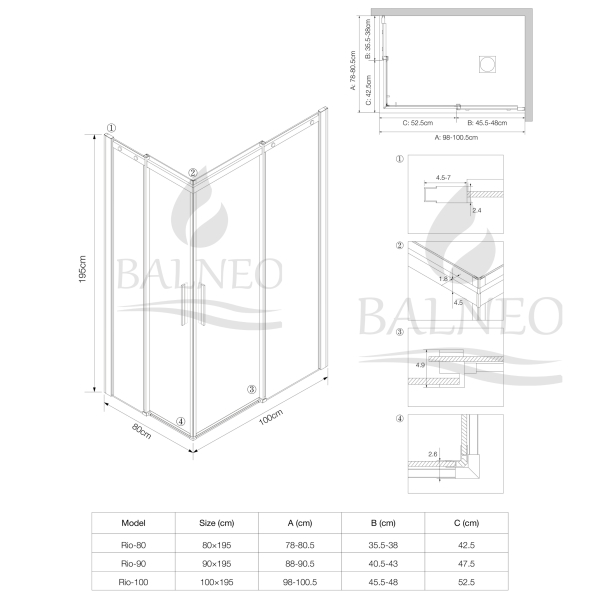 Kabina prysznicowa rozsuwana Rio - BLACK 80x100 cm