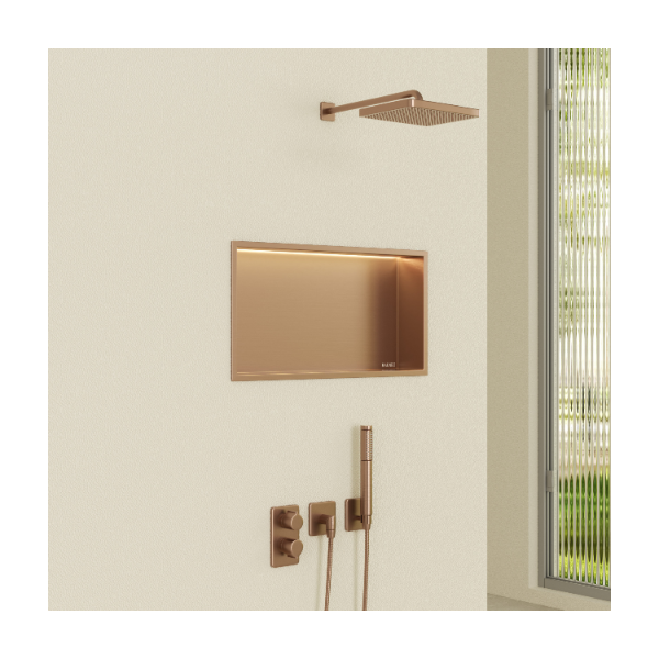 PÓŁKA WNĘKOWA Z OŚWIETLENIEM LED Z PODŚWIETLENIEM MIEDZIANA 30x60x10 cm