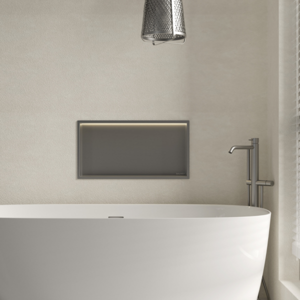 PÓŁKA WNĘKOWA Z OŚWIETLENIEM LED Z PODŚWIETLENIEM CIEMNOSZARA 30x60x10 cm