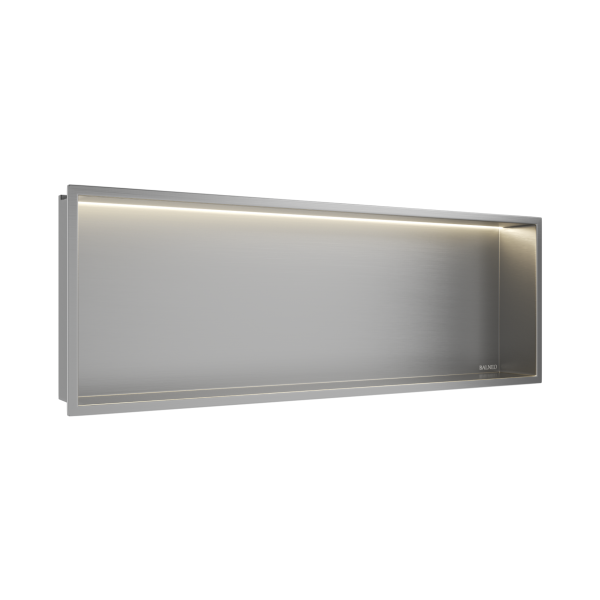 PÓŁKA WNĘKOWA Z OŚWIETLENIEM LED Z PODŚWIETLENIEM INOX 30x90x10 cm