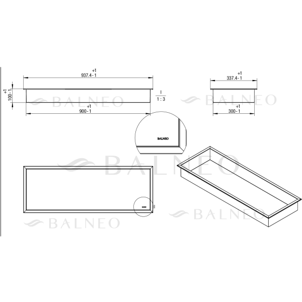 Półka wnękowa Ciemnoszara 90x30x10cm WALL-BOX ONE