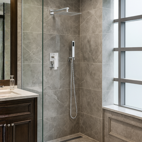 Bateria prysznicowa ścienna zestaw z kwadratową deszczownicą CHROM