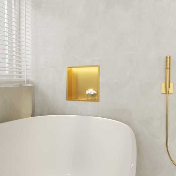 PÓŁKA WNĘKOWA Z OŚWIETLENIEM LED Z PODŚWIETLENIEM ZŁOTY KOLOR 30x30x10 cm