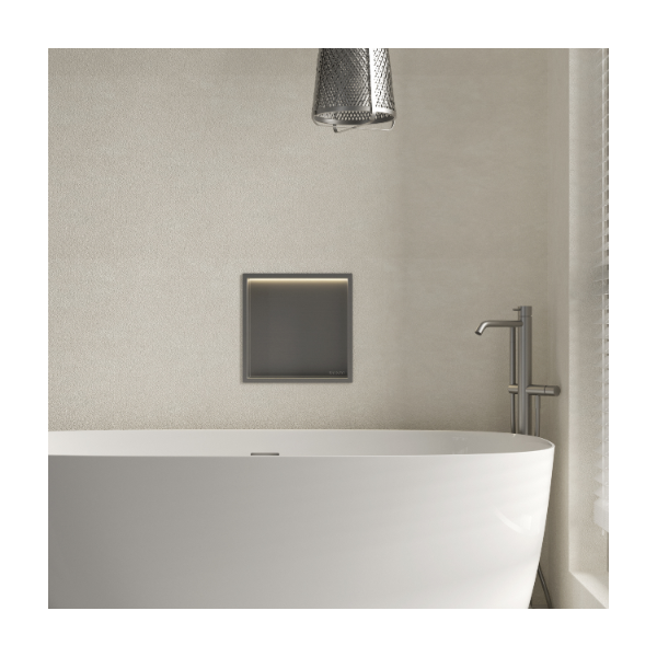 PÓŁKA WNĘKOWA Z OŚWIETLENIEM LED Z PODŚWIETLENIEM CIEMNOSZARA 30x30x10 cm