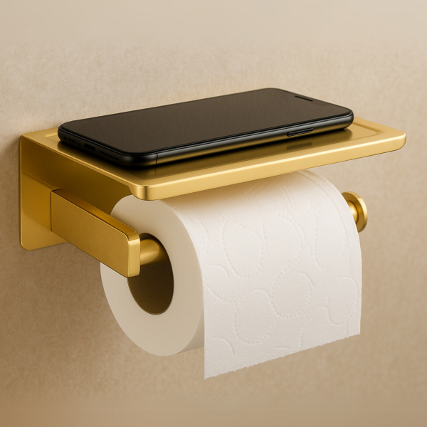 Uchwyt na papier z półką na telefon QUBE Złoty