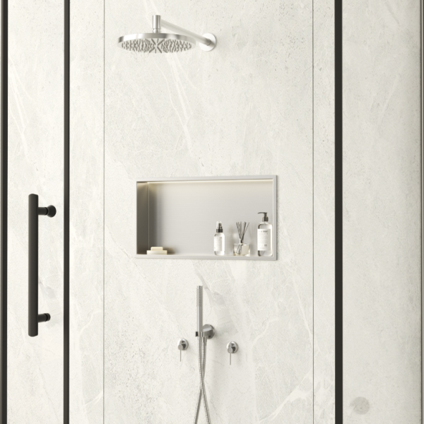 PÓŁKA WNĘKOWA Z OŚWIETLENIEM LED Z PODŚWIETLENIEM INOX 30x60x10 cm