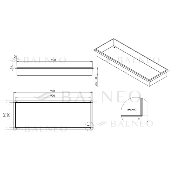 Półka wnękowa bezramkowa Gun Metal 90x30x10 cm WALL-BOX NO RIM