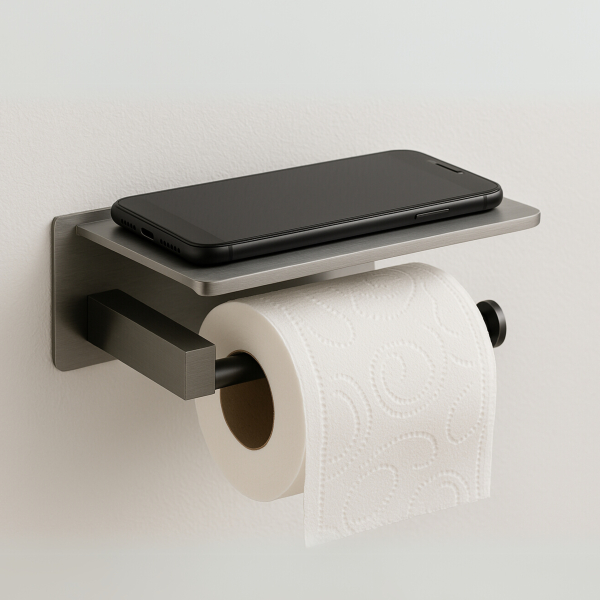 Uchwyt na papier z półką na telefon QUBE CIEMNOSZARY