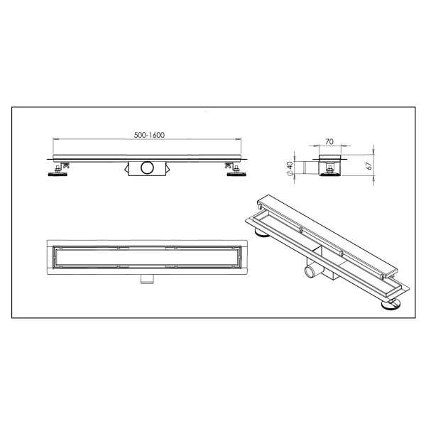 Odpływ liniowy z panelem dekoracyjnym Bubbles 70 cm BASIC Decor Inox