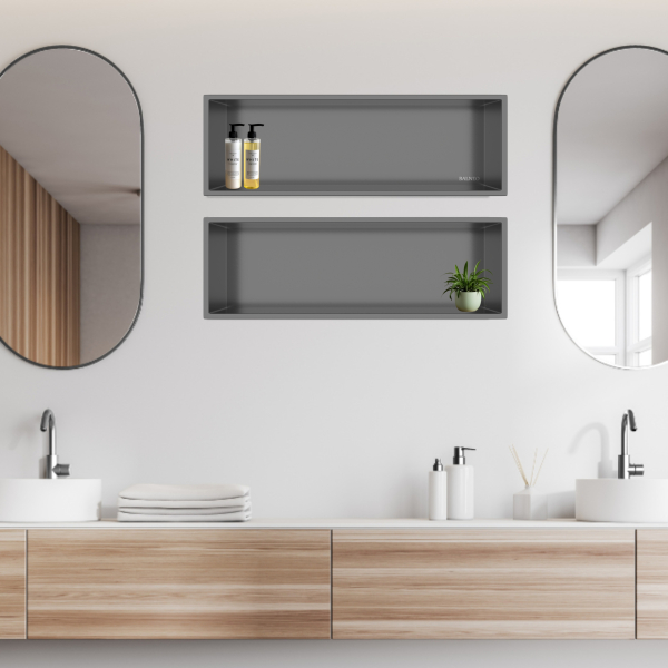 Półka wnękowa ze stali nierdzewnej 60x20x10 cm WALL-BOX ONE Ciemnoszara