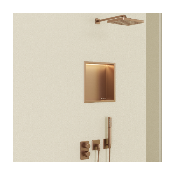 PÓŁKA WNĘKOWA Z OŚWIETLENIEM LED Z PODŚWIETLENIEM MIEDZIANY 30x30x10 cm