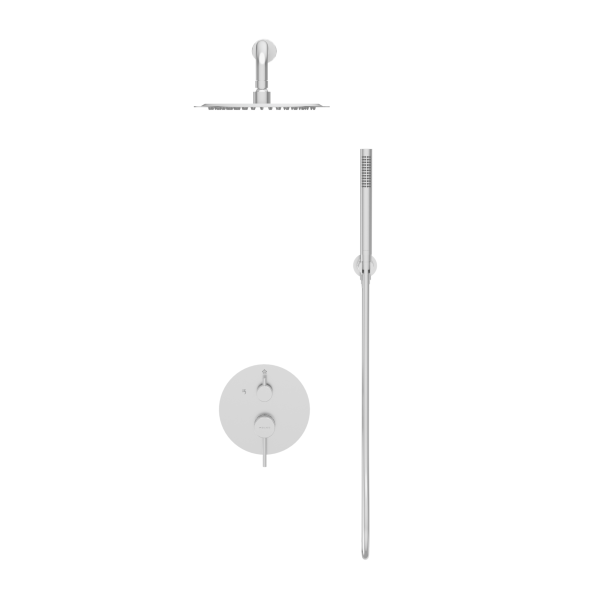 Bateria prysznicowa ścienna zestaw 2 z okrągłą deszczownicą INOX