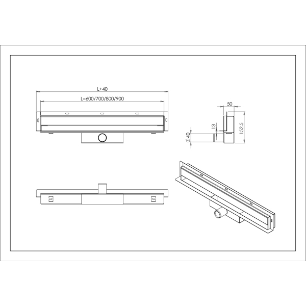 Odpływ liniowy ścienny chrom 80 cm BASIC Wall Inox