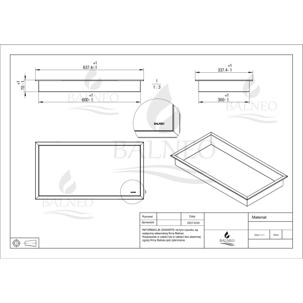 Półka wnękowa łazienkowa prysznicowa INOX 60x30x7 cm