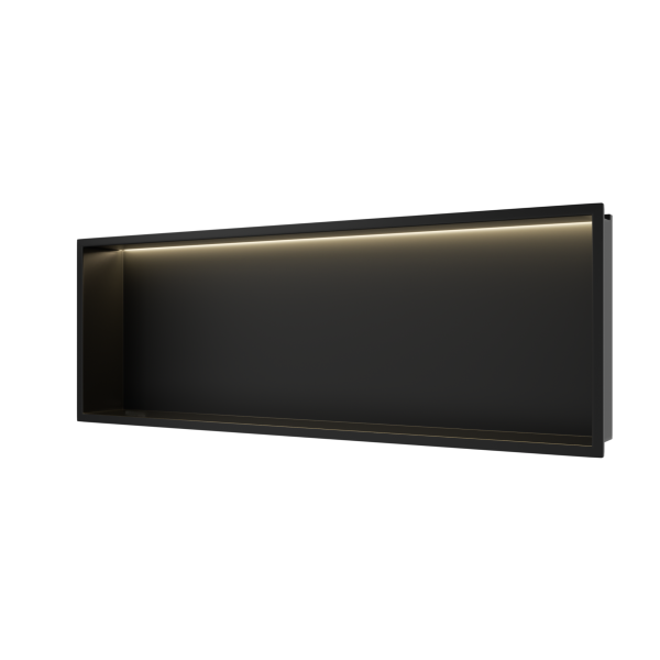 PÓŁKA WNĘKOWA Z OŚWIETLENIEM LED Z PODŚWIETLENIEM CZARNA 30x90x10 cm