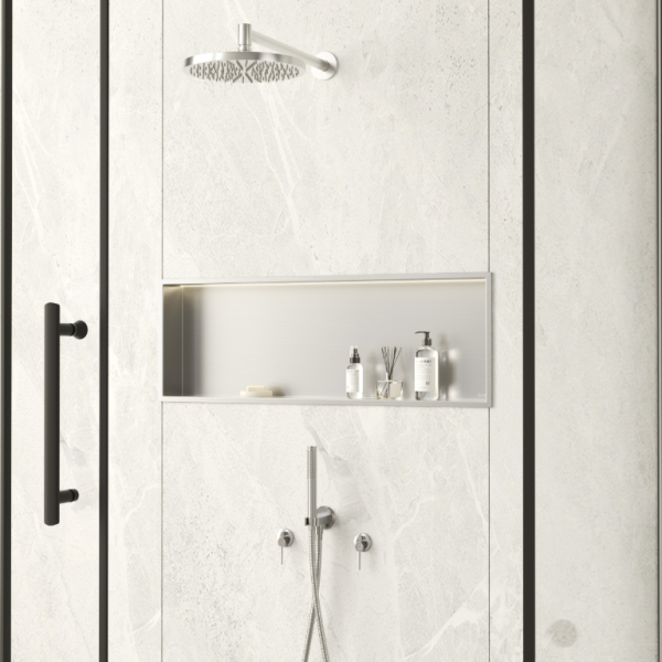 PÓŁKA WNĘKOWA Z OŚWIETLENIEM LED Z PODŚWIETLENIEM INOX 30x90x10 cm