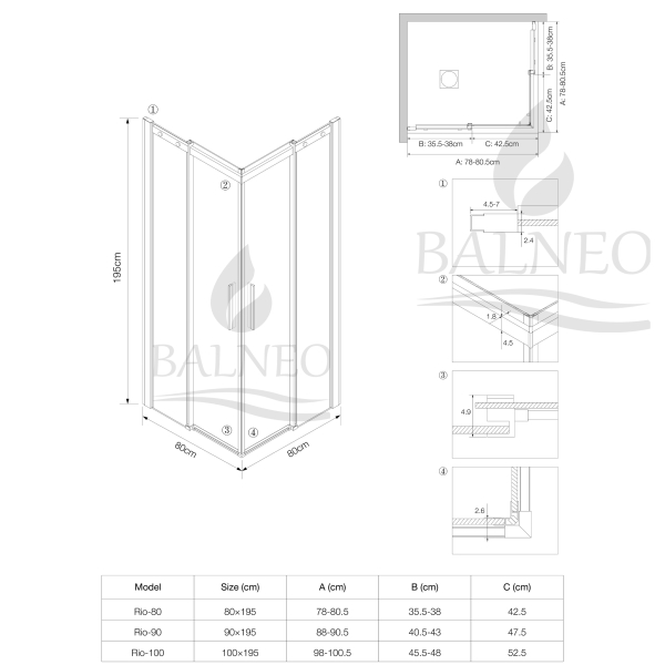 Kabina prysznicowa rozsuwana Rio - ZŁOTY 80x80 cm