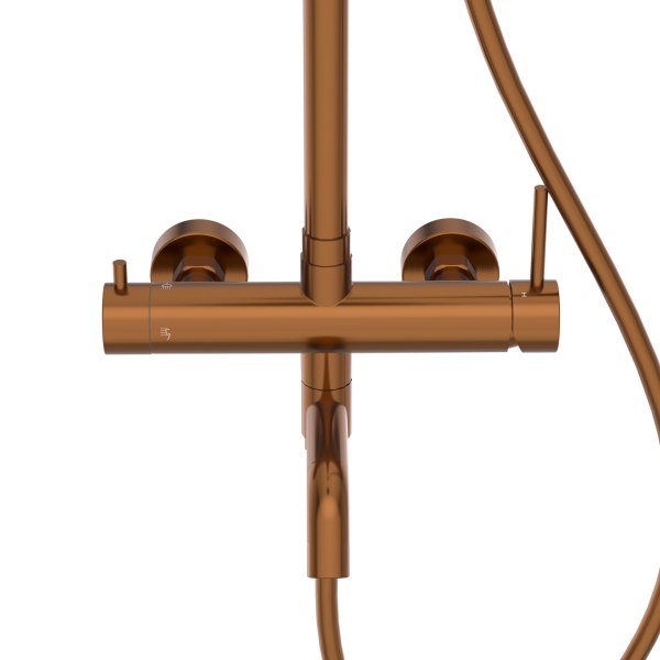 Bateria prysznicowa ścienna zestaw z okrągłą deszczownicą MIEDZIANY