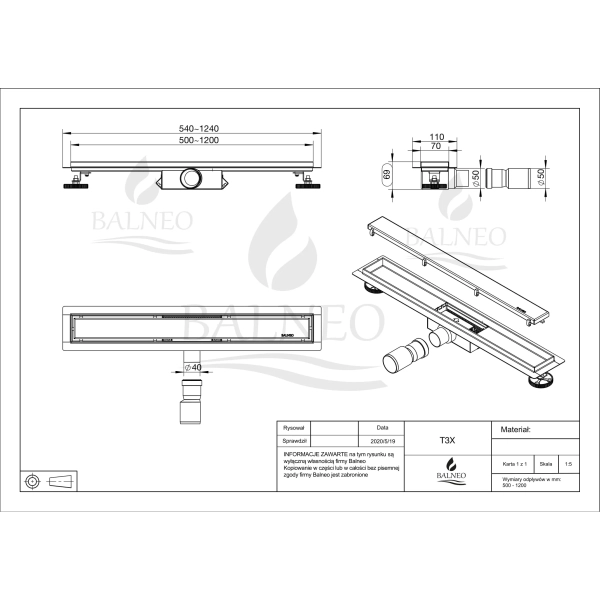 Odpływ liniowy 90 cm dekoracyjny chrom Decor Next Wave