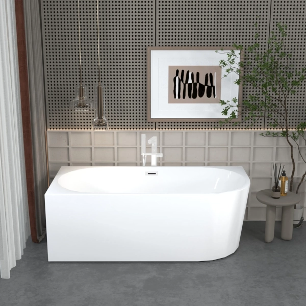 Wanna wolnostojąca narożna lewa 160 x 80 cm biała z pokrywką białą