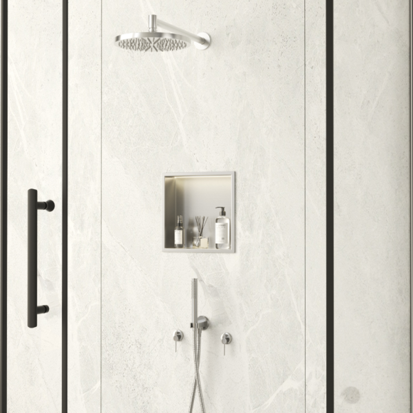 PÓŁKA WNĘKOWA Z OŚWIETLENIEM LED Z PODŚWIETLENIEM INOX 30x30x10 cm