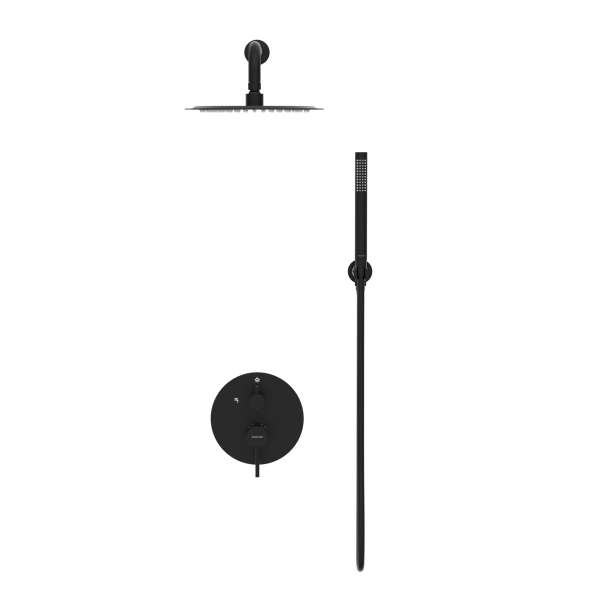 Bateria prysznicowa ścienna zestaw 2 z okrągłą deszczownicą CZARNY