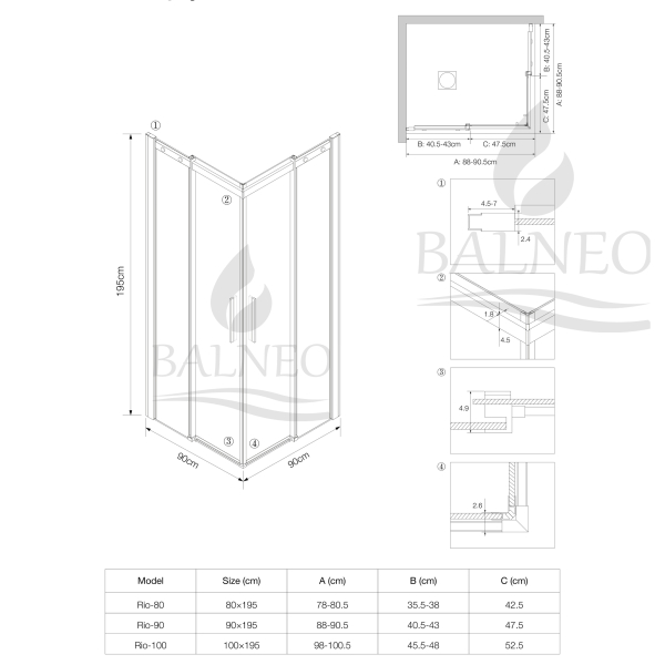 Kabina prysznicowa rozsuwana Rio - ZŁOTY 90x90 cm