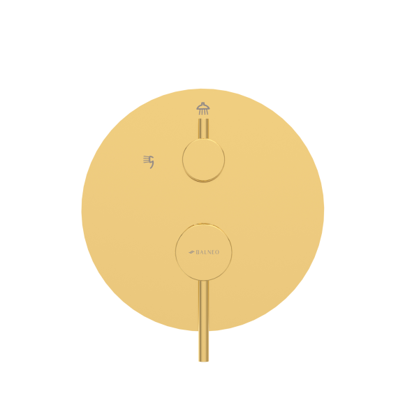 Bateria prysznicowa ścienna zestaw 2 z okrągłą deszczownicą ZŁOTY POŁYSK