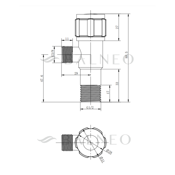 Zawór kątowy grzybkowy model 2 INOX 1/2 x 3/8