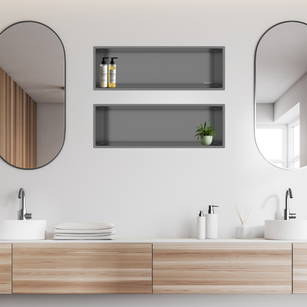 Półka wnękowa ze stali nierdzewnej 60x20x10 cm WALL-BOX ONE Ciemnoszara