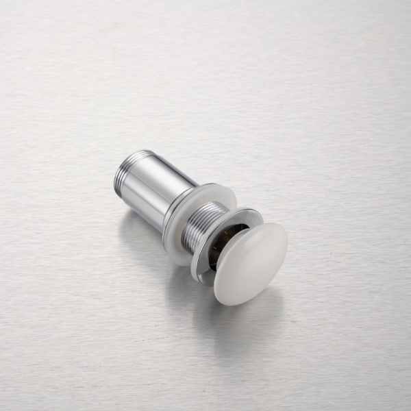 Korek umywalkowy mosiężny Klik Klak model C bez przelewu - Biały Ceramiczny