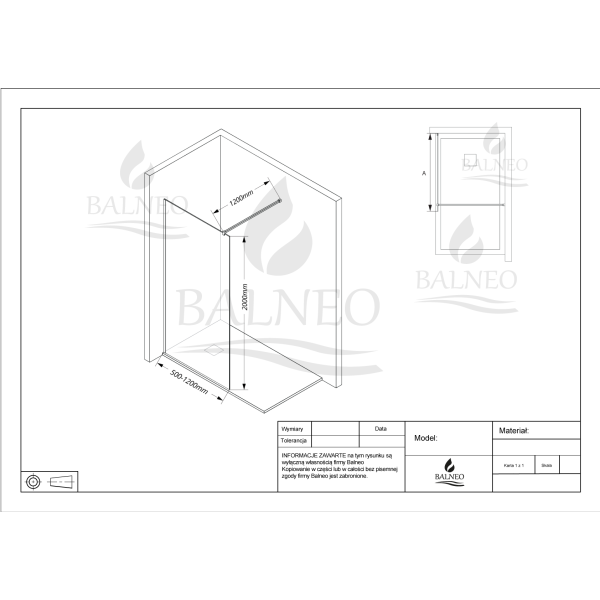 Ścianka prysznicowa Beira 100 x 200 cm transparentna 8 mm czarna