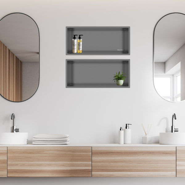 Półka wnękowa ze stali nierdzewnej 45x20x10 cm WALL-BOX ONE Ciemnoszara