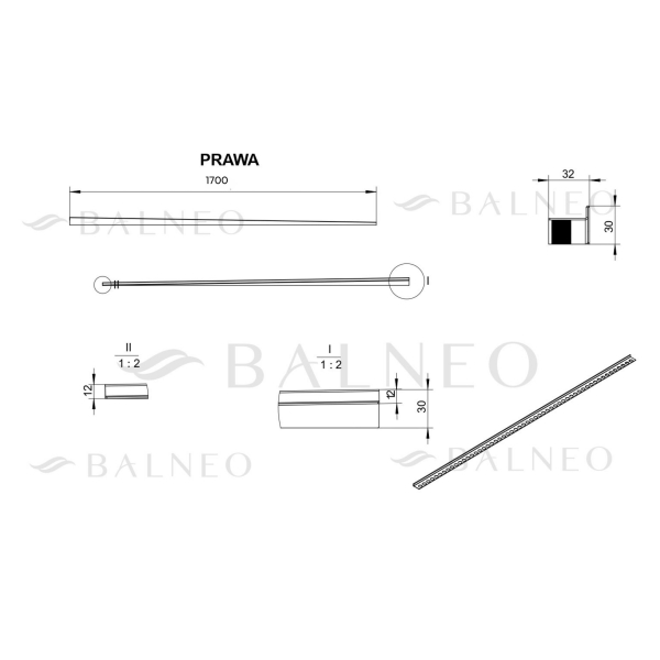 Listwa spadkowa podłogowa prawa 170 cm CZARNY