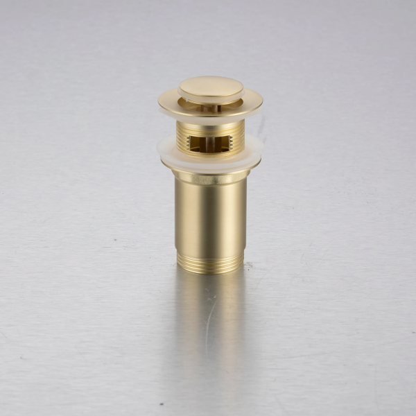 Korek umywalkowy mosiężny Klik Klak model E z przelewem - Brushed Gold