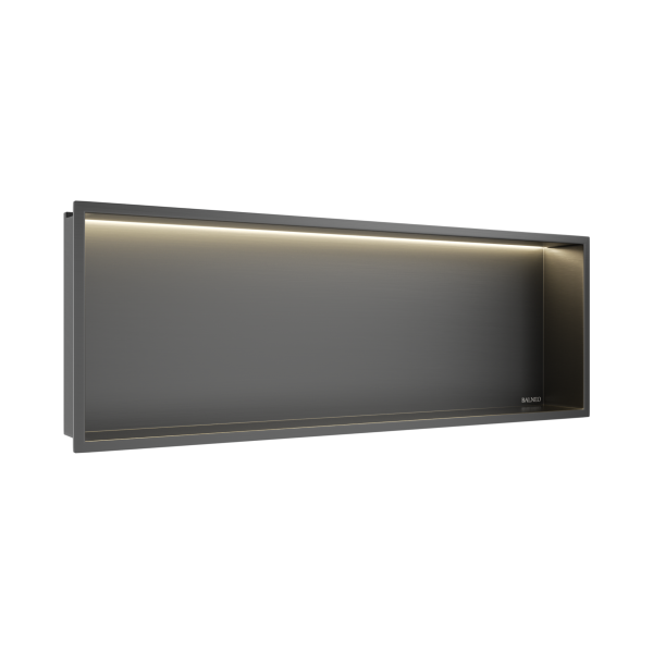 PÓŁKA WNĘKOWA Z OŚWIETLENIEM LED Z PODŚWIETLENIEM CIEMNOSZARA 30x90x10 cm